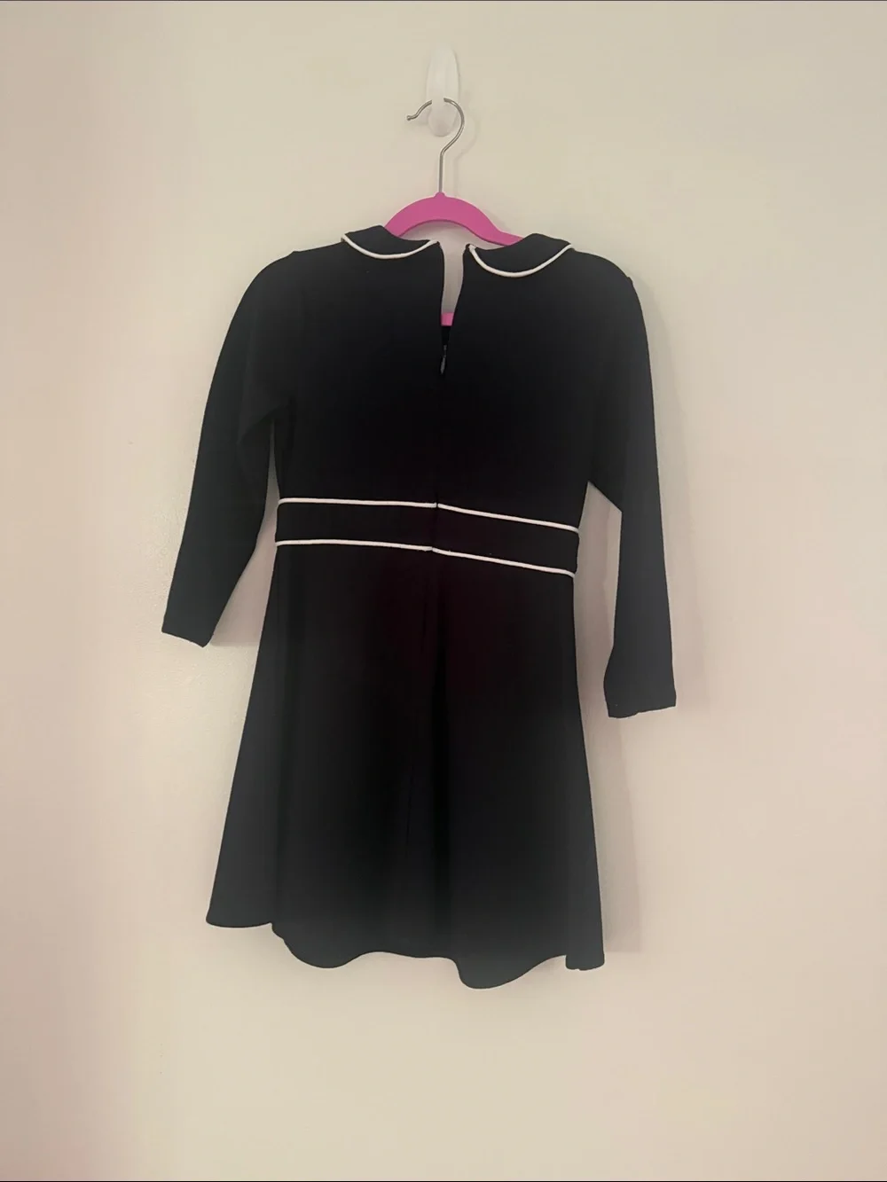 Navy Long-Sleeve Girls Dress with White Trim